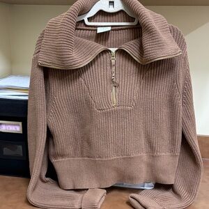 Varley Mentone Half-Zip Golden Bronze Pullover Cotton Sweater‎ Sz Small